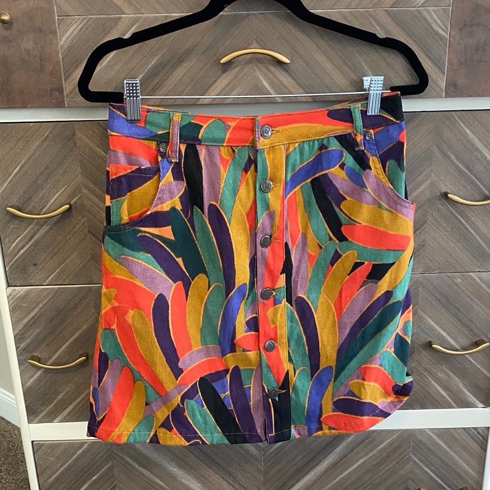 Anthropologie Multicolor Button-Front Mini Skirt
